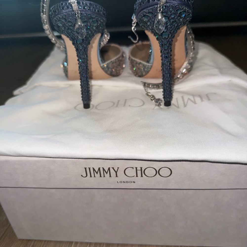 Jimmy Choo Saeda 100 Satin Sunrise Mix Crystal Embellished Pumps| Size 36 | NEW - Picture 6 of 6